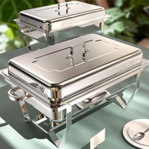 Chafing Dishes for Buffet 2 Pack, 9QT [No Fingers Cut] Roll Edge Designed Chafing Dish Buffet Set [Mirror-Like Polished Finish] Food Warmers for Parties, Birthday, Holiday Parties, Church Events, etc (Silver)