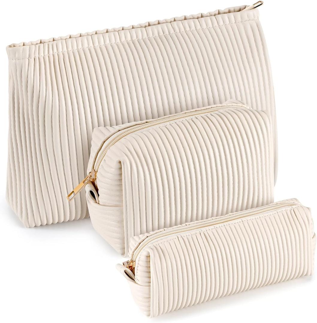 Talltalk 3 Pcs Cosmetic Makeup Bag for Women Portable Travel Toiletry Cosmetic Pouch Cute Bag Accessories Brushes Storage Organizer for Daily Use, 3 Sizes(Pu Leather,Elegant) Talltalk 3 Pcs Cosmetic Makeup Bag for Women Portable Travel Toiletry Cosmetic Pouch Cute Bag Accessories Brushes Storage Organizer for Daily Use, 3 Sizes(Pu Leather,Elegant)