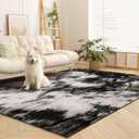 5x7 Area Rug Living Room Rugs - Machine Washable Neutral Abstract Rugs for Dinning Room Indoor Floor Non Silp Rug Carpet for Bedroom Home Office - Black White