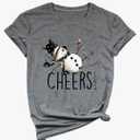 Yimoya Snowman Wine Cheers T Shirts Women Funny Christmas Snowman Beer Wine Graphic Tees XL