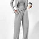 BTFBM Women's Fall Lounge Sets 3 Piece Outfit Tracksuits Casual Long Sleeve Tops High Waisted Sweatpants Set (S)