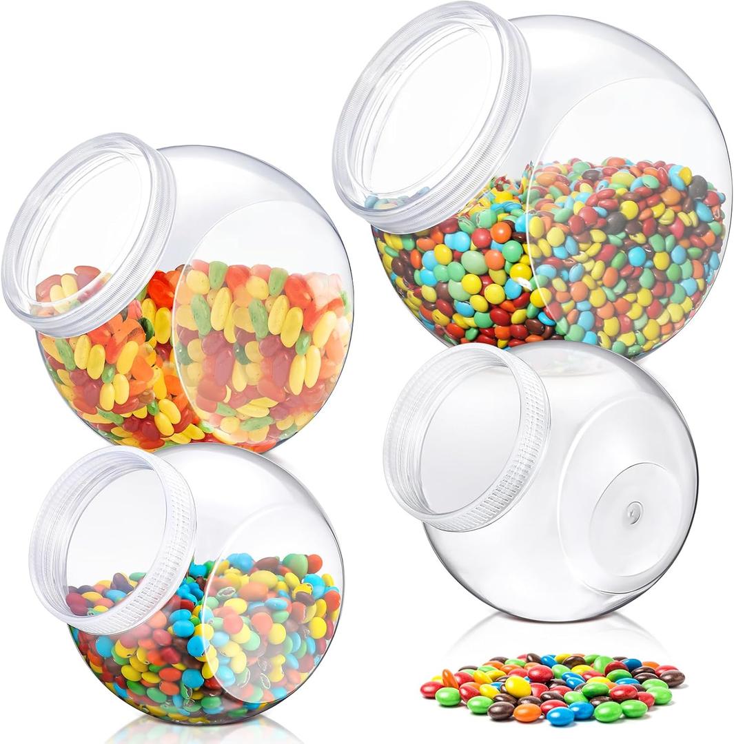 4 Pcs 40/60/80 oz Plastic Candy Jar with Lid for Candy Buffet Large Storage Jar Clear Food Storage Canisters Kitchen Countertop Container for Cookies Snacks Indoor Outdoor