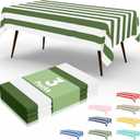 misaya 3 Packs Striped Disposable Table Cloth, 54 x 108 Inch Waterproof Rectangle Tablecloth, Leakproof & Sturdy Decorative Table Covers for Picnic, Party and Outdoor, Sage Green and White