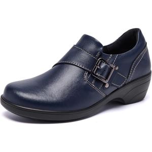 Women's Loafer Comfort Leather Slip On Loafers Business Office Casual Dressy Shoe (10.5, Navy)