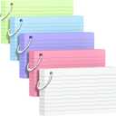 250 Count Colored Index Cards 3x5 Inch with Key Ring, 180gsm Heavy Weight Flash Cards 5 Color (50 Sheets Each) Portable Note Taking for Students, Teachers, Study Note Cards for Office School Supplies