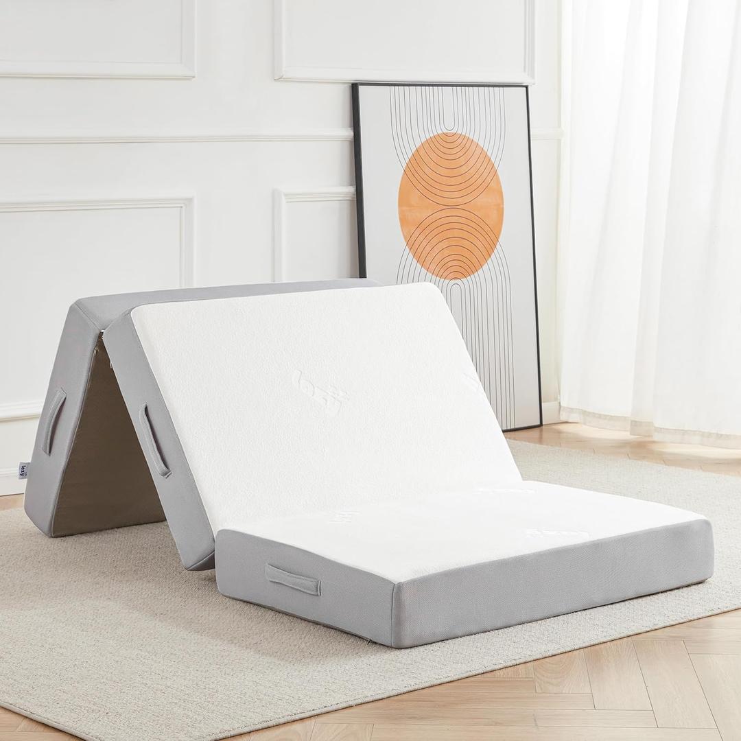 Folding Mattress, 6 Inch Memory Foam Tri-fold Mattress with Breathable & Washable Bamboo Fiber Fabric Cover, Foldable Floor Mattress Guest Bed for Camping, Road Trip, Twin (Twin(75*38inch))