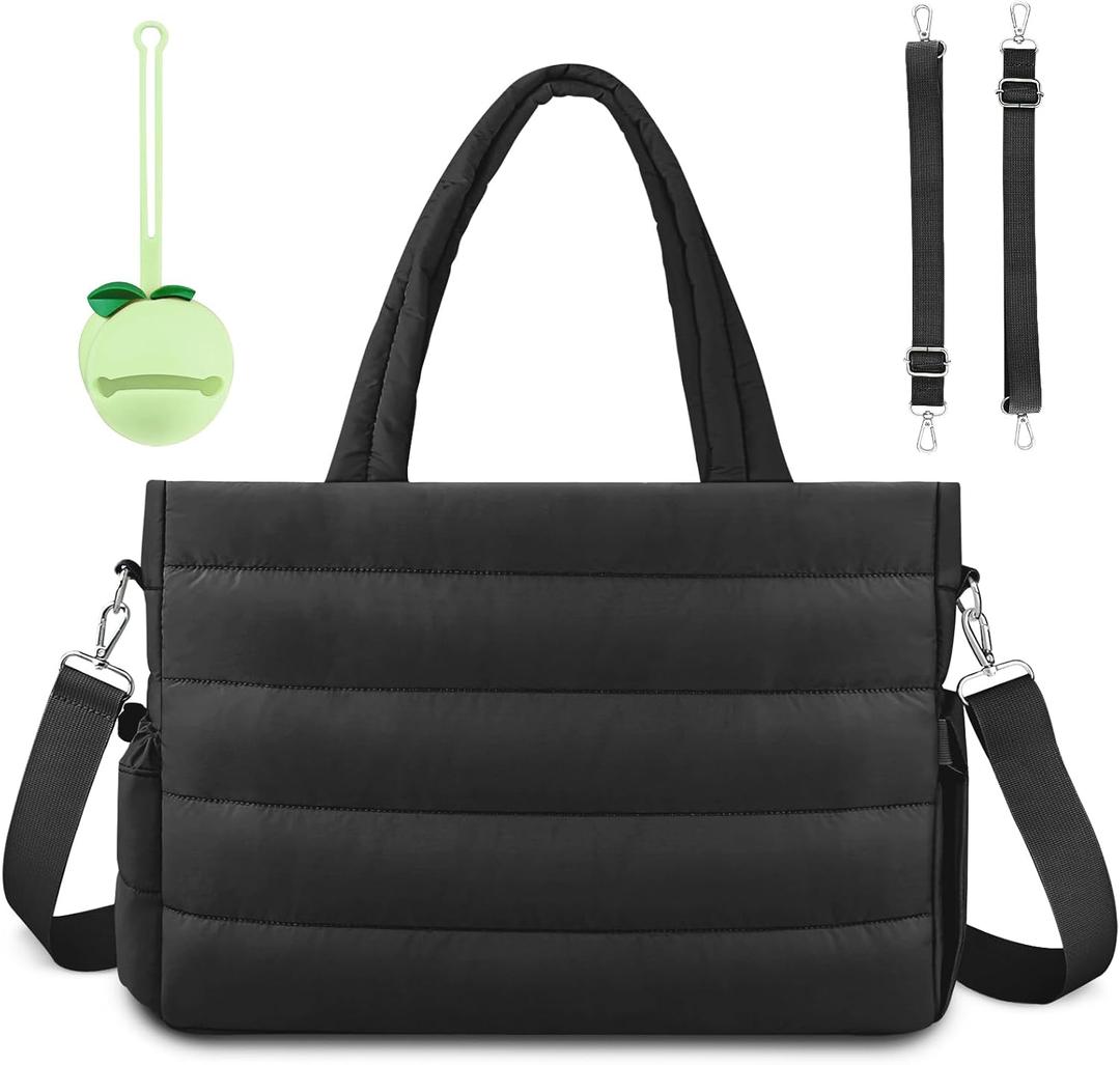 KUBYA Diaper Bag Tote, Baby Diaper Tote Bags Crossbody Hospital Bag Travel Large Mommy Bag, with Silicone Pacifier Case (Black)