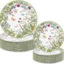 50Pcs Vintage Wildflower Paper Plates Green Wild Floral Disposable Plates 9 in & 7 in Spring Decorative Tableware Dessert Plate for Appetizer Home Party Decor Supplies