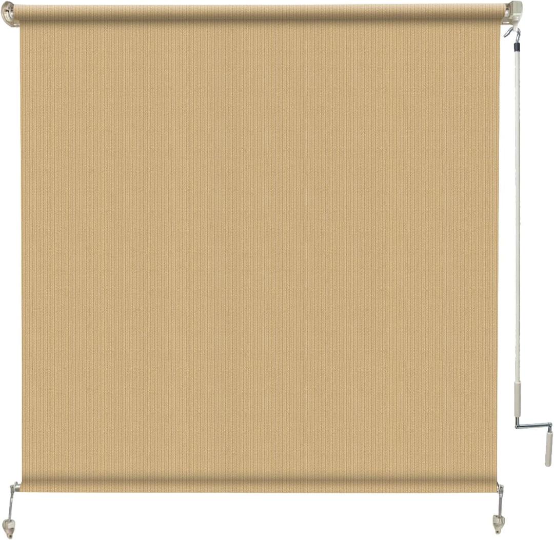 Amagenix Outdoor Roller Shade 6'(W) X 6'(H), Exterior Cordless Patio Shades Roll Up Outdoor Blinds with 90% UV Protection, Two-Section Poles with One-Piece Fabric, Sesame, 72"W x 72"H