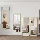 Suidia Full Length Mirror Over the Door&Wall Mounted, 48"x14" Door Mirror with Aluminum Alloy Frame, HD Shatterproof, No-Drill, Hanging Mirrors for Bedroom, Bathroom, Dorm, Closet, Rect, Gold