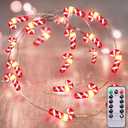 AMENON 26.2 Ft 80 Led Candy Cane String Lights Christmas Decor Battery Operated Fairy Lights Remote Control with Timer 8 Modes Holiday Xmas Decorations Indoor Outdoor Home Party Bedroom (Warm White)