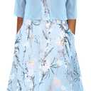 XNC Womens 2 Piece Set Fashion Fresh Plant Print Midi Dress V-Neck Half Sleeve with Jacket A-line Dresses Lounge Outfits (Blue, L)