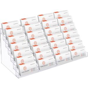 28 Slots Acrylic Business Card Holder for Desk Multi Business Card Stand Vertical Clear Plastic Multiple Cards Display Stand Rack for Office Supplies Home School Brochure File Table Recipe, Size 15.5"x5.7