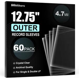 60 Vinyl Record Sleeves Outer, 4.7 Mil Crystal Clear Vinyl Protective Sleeves, 12.75'' x 12.75'' Record Sleeve Compatible with Single and Double LP Album Covers