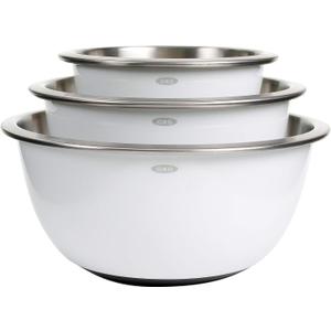 OXO Good Grips 3-Piece Stainless-Steel Mixing Bowl Set (White)