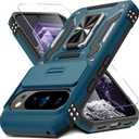 DEERLAMN Case for Google Pixel 10 Pro XL with Slide Camera Cover+Screen Protector(1 Pack), Rotated Ring Kickstand Military Grade Shockproof Protective Cover-Light Blue