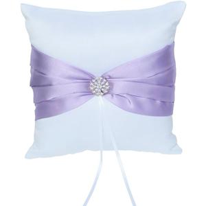 Ring Bearer Pillow Cushion 7.8 x7.8 inch with Satin Ribbon and Rhinestones for Rustic Bridal Wedding Shower Ceremony-Lavender