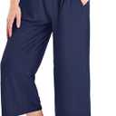 Ipletix Capri Pants for Women High Waisted Casual Wide Leg Yoga Pants with Pockets for Travel Gym Exercise, Fit Type: 23" Inseam, Large