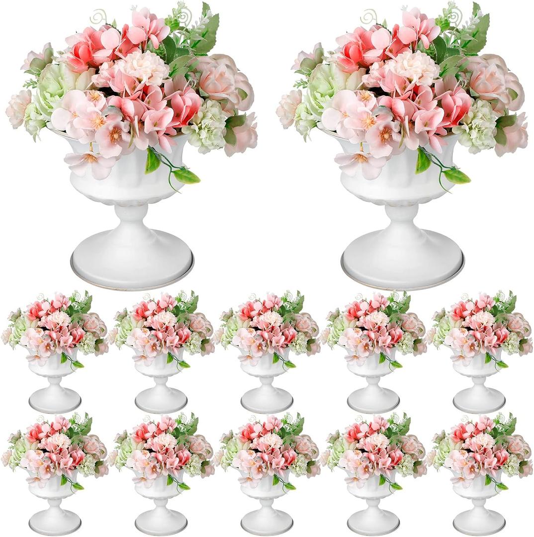 Gerrii 12 Pcs Vases for Centerpieces Metal Compote Vases Urn Planter Trumpet Flower Stand Small Pedestal Flowers for Wedding Table Reception Birthday Anniversary Ceremony Home Decor, 5.91 Inch(White)