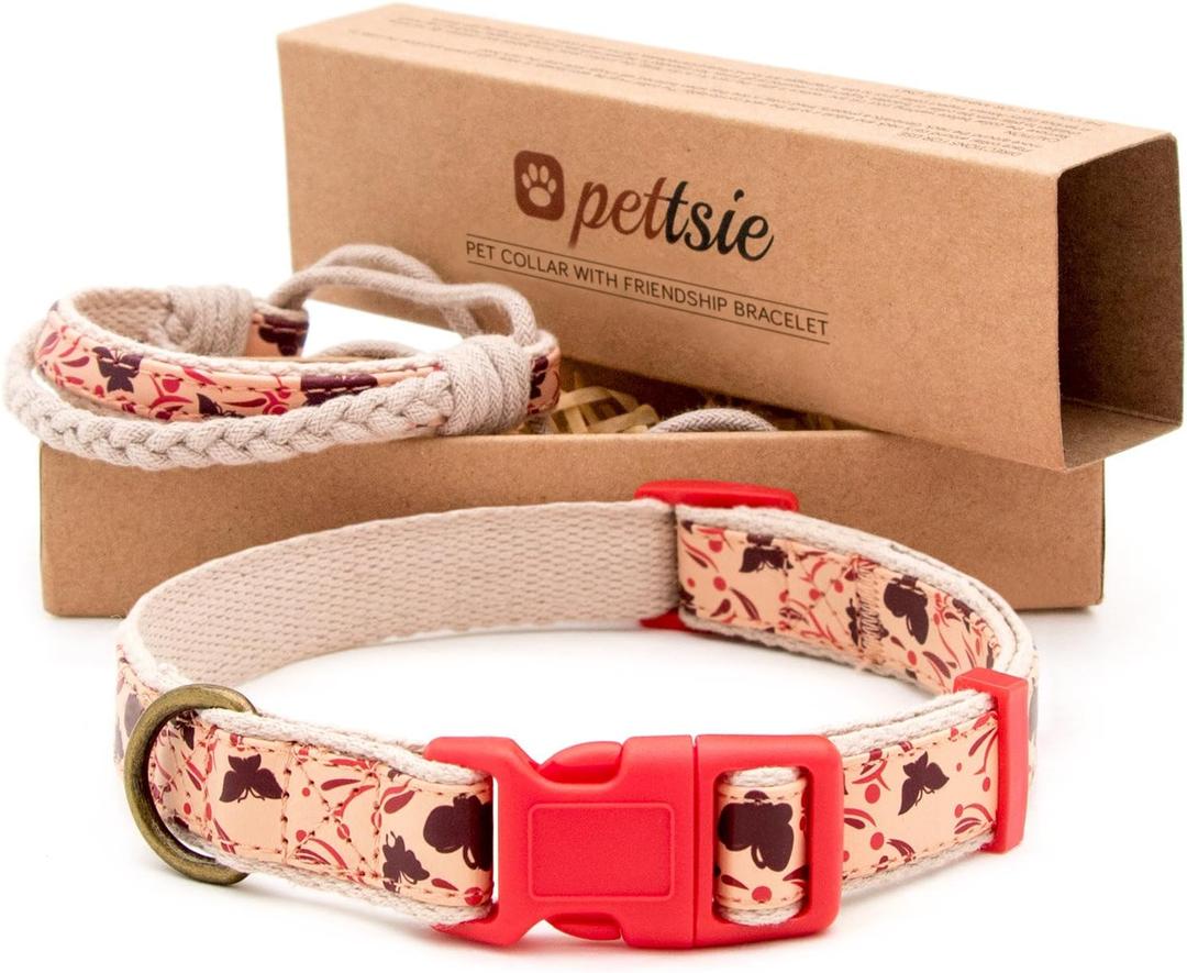 Pettsie Matching Dog Collar and Owner Friendship Bracelet  Adjustable for Small & Medium Dogs, Durable & Soft Hemp, Comfortable Fit, Strong D-Ring, Stylish Box, Red