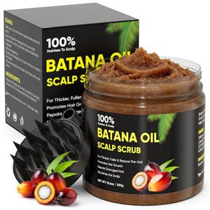 Batana Oil Scalp Scrub for Hair Growth, Organic Batana for Nourishes Hair with Rosemary, Scalp Oil Promotes Hair Thickness, Prevents Loss for Men & Women, Hairs Scrub with Scrubber, 10.6 oz