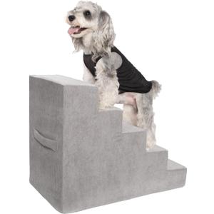 MEWANG 22.83''H Dog Stairs for Small & Medium Dogs and Old Cats – 5 Steps High-Density Foam Pet Ramp for Bed & Couch, Non-Slip, Washable Cover, Grey (Square Corner, 29.92''L×15.75''W×22.83''H)