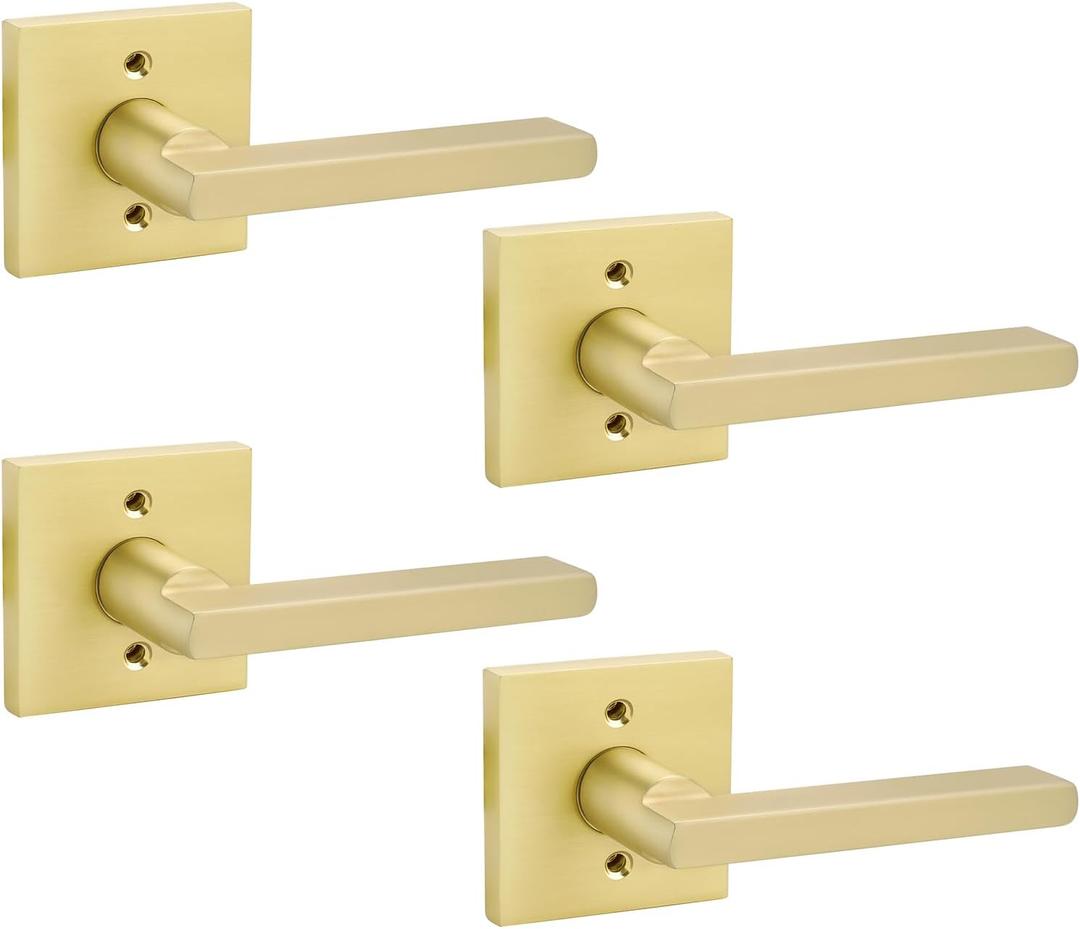 goldenwarm Gold Dummy Door Handles, Zinc-Alloy Brushed Gold Heavy Duty Single-Sided Door Locks (4 Pieces/2 Pairs)