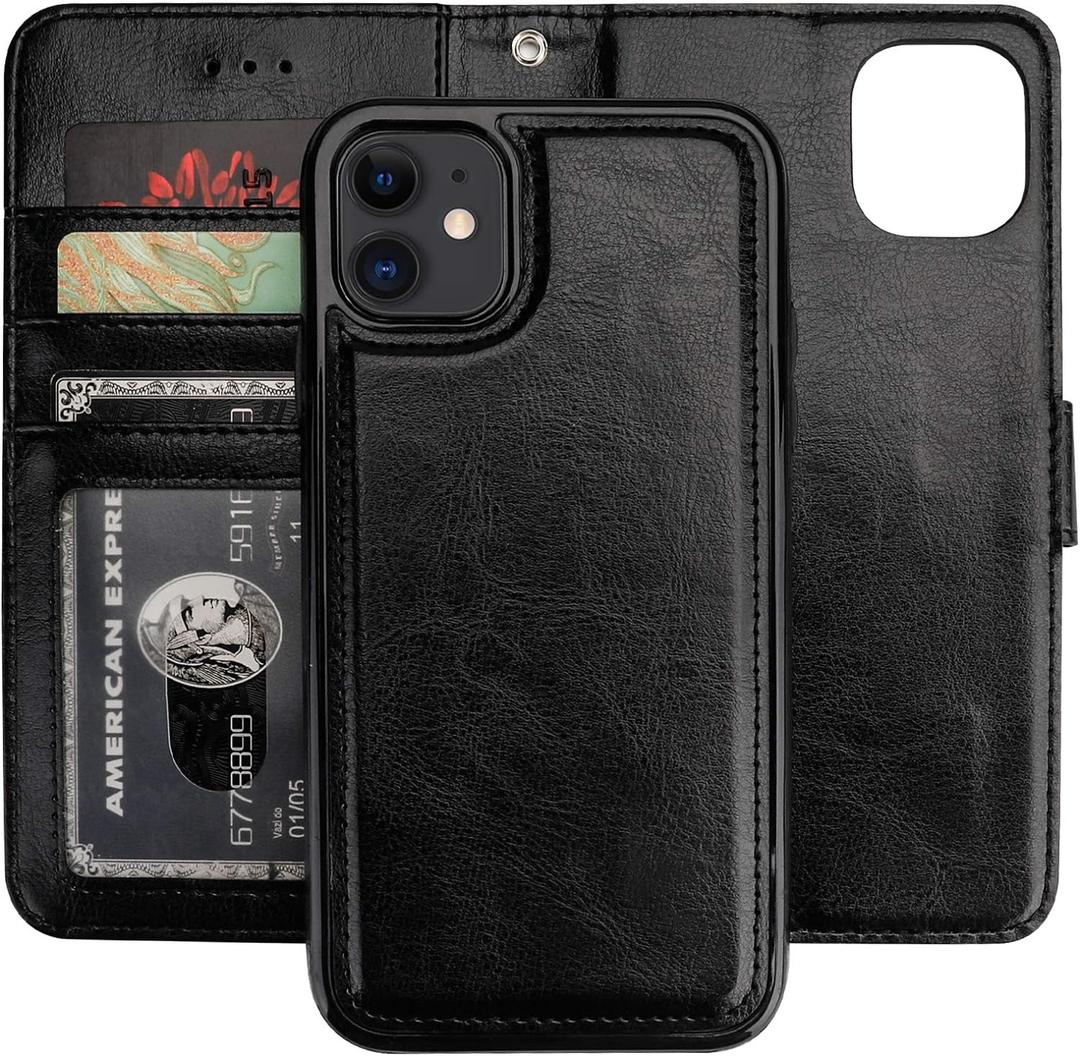 Bocasal for iPhone 11 Wallet Case with Card Holder PU Leather Magnetic Detachable Kickstand Shockproof Wrist Strap Removable Flip Cover for iPhone 11 6.1 inch (Black)