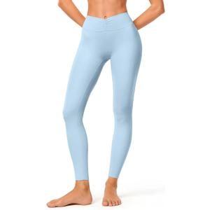 No Front Seam Leggings for Women with Tummy Control Ruched Waistband Seamless for Workouts,Yoga,Gym (Blue, M)