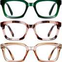 Reading Glasses for Women, Blue Light Blocking stylish high end Oversized Square Computer Readers Spring HingeBlack+Green+Pink+Beige+Clear+2.0
