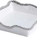 Pampa Bay Salerno Porcelain Luncheon Napkin Holder, White (White and Silver)