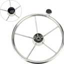 Amarine Made 5-Spoke 13-1/2 Inch Destroyer Style Stainless Boat Steering Wheel with M Size Knob - 9310SRF1