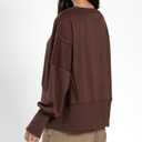 Womens Crewneck Sweatshirts Cropped Long Sleeve Tops Oversize Loose Fit Tee Side Slit Pullover Tshirt (Brown, S)