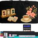 American Mahjong Set Complete, Full Game with 166 Mahjong Tiles, Mahjong Racks with Pushers, Instructions, Dice, Chips, Wind Indicator & Mahjong Accessories in Bag (Blossom Brew Tiles), Large