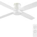 WINGBO 44" Flush Mount DC Ceiling Fan without Lights, 4 Reversible Blades in White/Oak Finish, Ultra Quiet 6-Speed DC Motor, Hugger Low Profile Ceiling Fan No Lights for Bedroom, Indoor/Outdoor Use