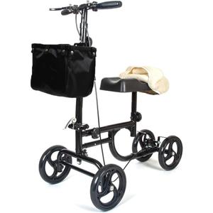 BodyMed Knee Walker for Injuries with Dual Brakes, Detachable Fabric Basket & Knee Pad Cover - Collapsible and Adjustable Scooter, Broken Leg Caddy, Alternative to Crutches