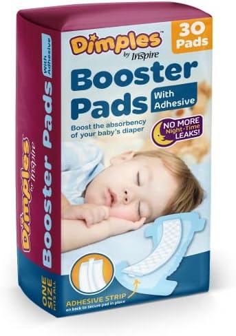Inspire Dimples Booster Pads, Baby Diaper Doubler with Adhesive - Boosts Diaper Absorbency - No More leaks 60 Count (with Adhesive for Secure Fit) (60 Count) 2-PACK