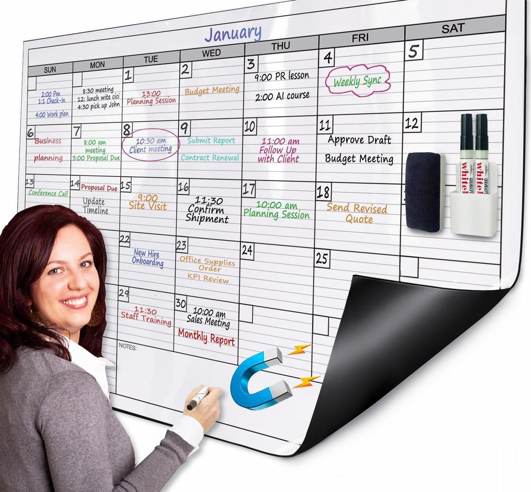 Large Magnetic Dry Erase Calendar for Wall, 38" x 50" Jumbo Monthly Planner, White Board Calendar for Office, Dual-Sided Magnetic Reusable