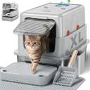 Stainless Steel Litter Box with Lid - XL Enclosed Litter Box for Cats with Collecting Mat - 4 Way Setup Fully Closed, Semi Low, High & Open Kitty Boxes, Leak Proof Metal LitterBox (Light Gray)