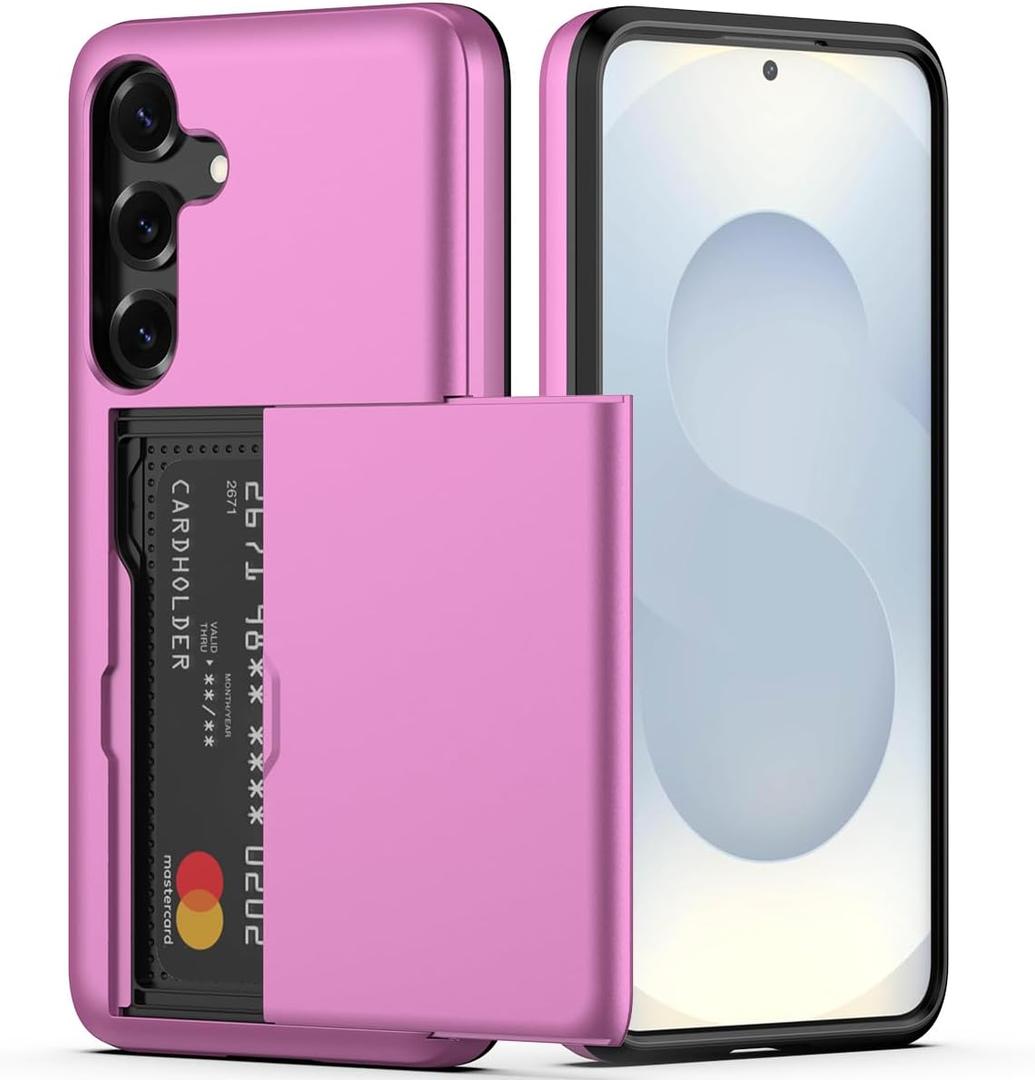 Nvollnoe for Samsung S25 Plus Case with Card Holder Dual Layer Heavy Duty Protective Case Hidden Card Slot Slim Wallet Cover for Samsung S25 Plus 6.7''(Hot Pink)