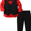 A&J DESIGN Christmas Outfit Toddler Boy Suit Valentine Day Photoshoot Gentleman Tuxedo Black and Red 4-5T