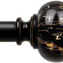 KAMANINA 1 Inch Curtain Rods for Windows 66 to 120 Inches Black Heavy Duty Curtain Rods 32 to 120 (2.6-10ft), Adjustable Long Drapery Rod with Marbled Finials