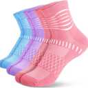IRAMY Ankle Compression Socks for Women Men Plantar Fasciitis Relief 3/5 Pairs Cushioned Athletic Running Socks (Large, Pink+purple+blue(3 Packs))