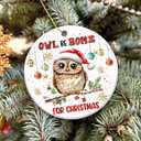 7 x Owl Be Home for Christmas Ornament 2025  Cute Owl Christmas Tree Decoration with Santa Hat, Holiday Pun Ornament, Funny Animal Lover Gift, Ceramic Keepsake Collectible