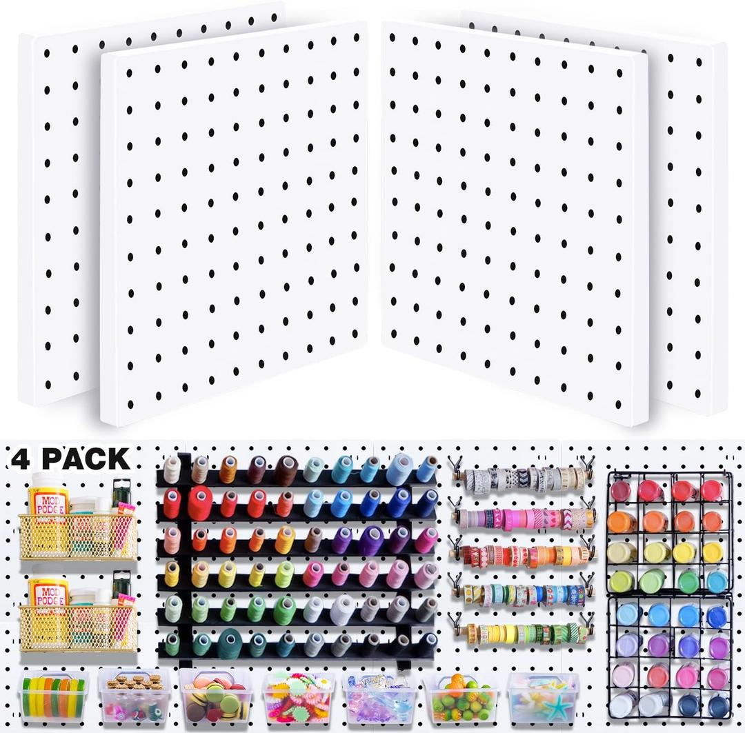 4Pcs Peg board, Pegboard Wall Organizer Panels, Wall Mount Display Small Pegboard Kits, Pegboard, Peg Boards for Wall Craft Room, for Kitchen, Garage, Workshop, Tool Accessories - White Pegboard
