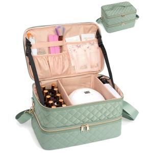 Ethereal Nail Polish Organizer Case Holds 50+ Bottles(15ml/0.5fl.oz) and Nail Lamp, Double Layer Nail Polish Storage Bag for Nail Kit, Manicure Tools, Green