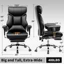 COMHOMA Big and Tall Office Chair 400lbs High Back Gaming Chair with Ergonomic Lumbar Support & Pocket Spring Cushion for Lower Back Pain Relief, Leather Executive Chair with Foot Rest, White/Black