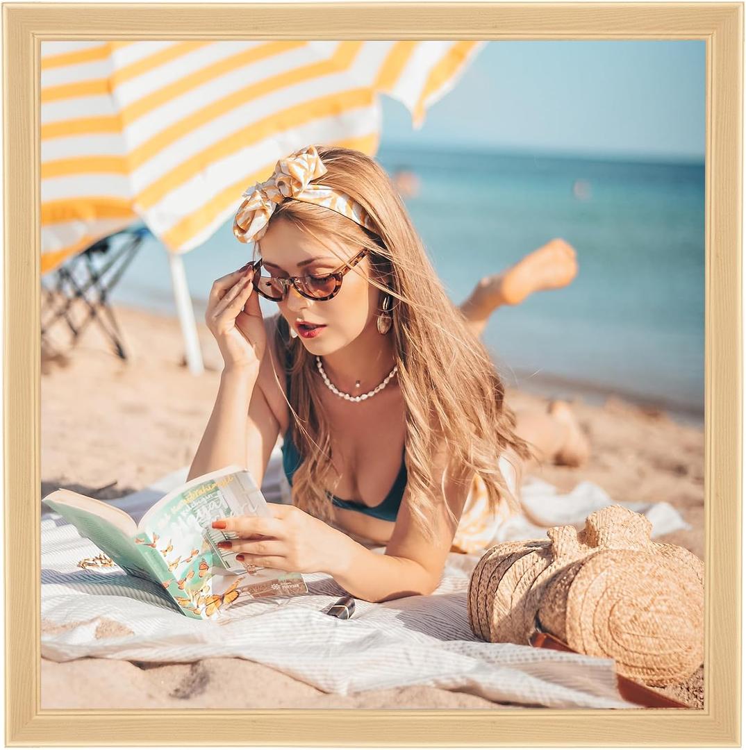 Wood Frame, Rustic Natural Wooden 20x20in Poster Picture Frame, Modern Beige Woodgrain 20 x 20inch Gallery Wall Photo Frame with HD Plexiglass, Horizontal Vertical Wall Mounting Display 1pcs