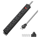 HEZI 20 Amp Power Strip with 5-20P/T- Plug, Heavy Duty High Amp Metal Surge Protector, Mountable Industrial Power Strip with 6AC Outlets(5-20R) and Circuit Breaker, 6FT 12AWG Extension Cord