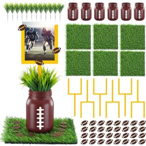 6 Sets 66 Pcs Football Centerpieces for Table Include Goal Post Photo Frame Decorations Football Cutouts Mason Jar Vases Artificial Grass Turf for Touch Down Rugby Day Birthday Party Decor